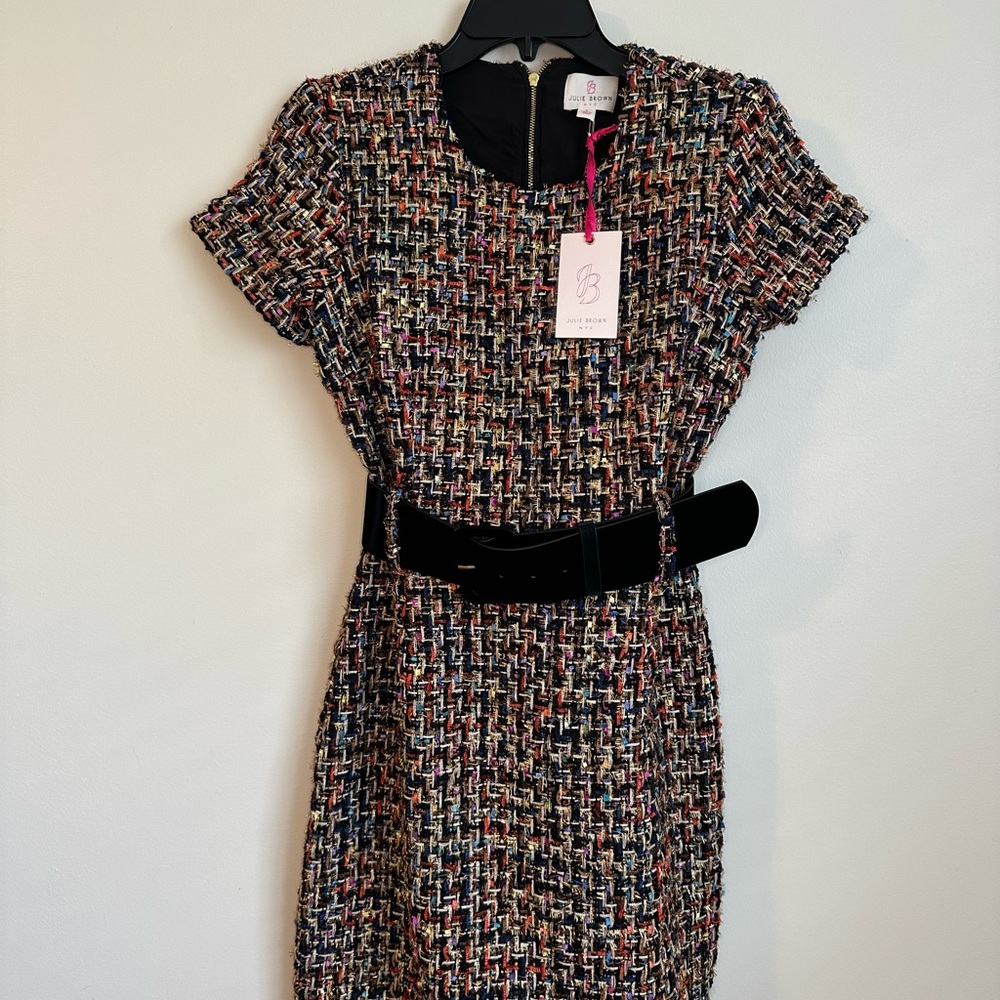 JB by Julie Brown Holiday Multi Color + Gold Tweed Cocktail Dress